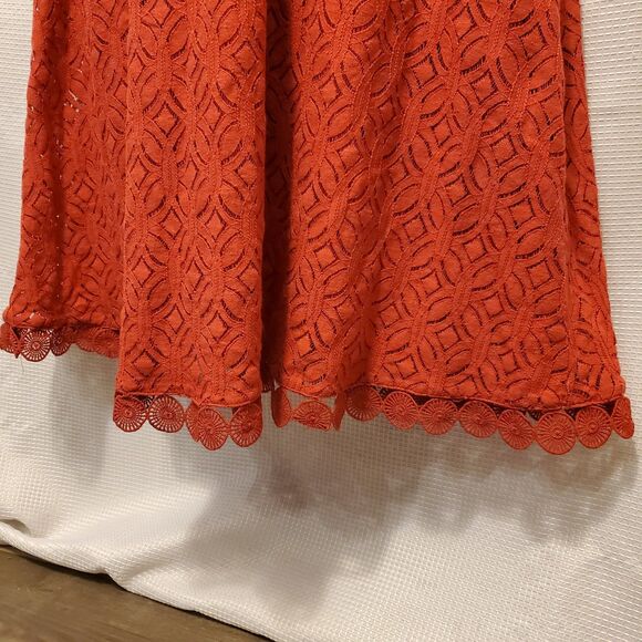 Jessakae Sz Small Red Crochet Lined Midi Dress Cottage Knit Bohemian - Picture 3 of 7